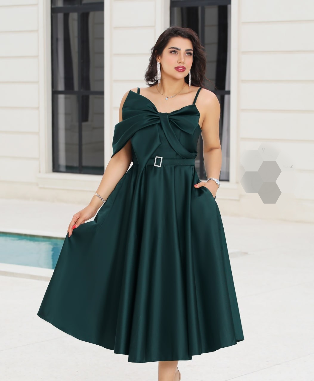 لباس مجلسی زنانه ساتن آمریکایی با کمربند ترند و جدید ، لباس مجلسی زنانه شیک و جدید ساتن آمریکایی اصل با کمربند