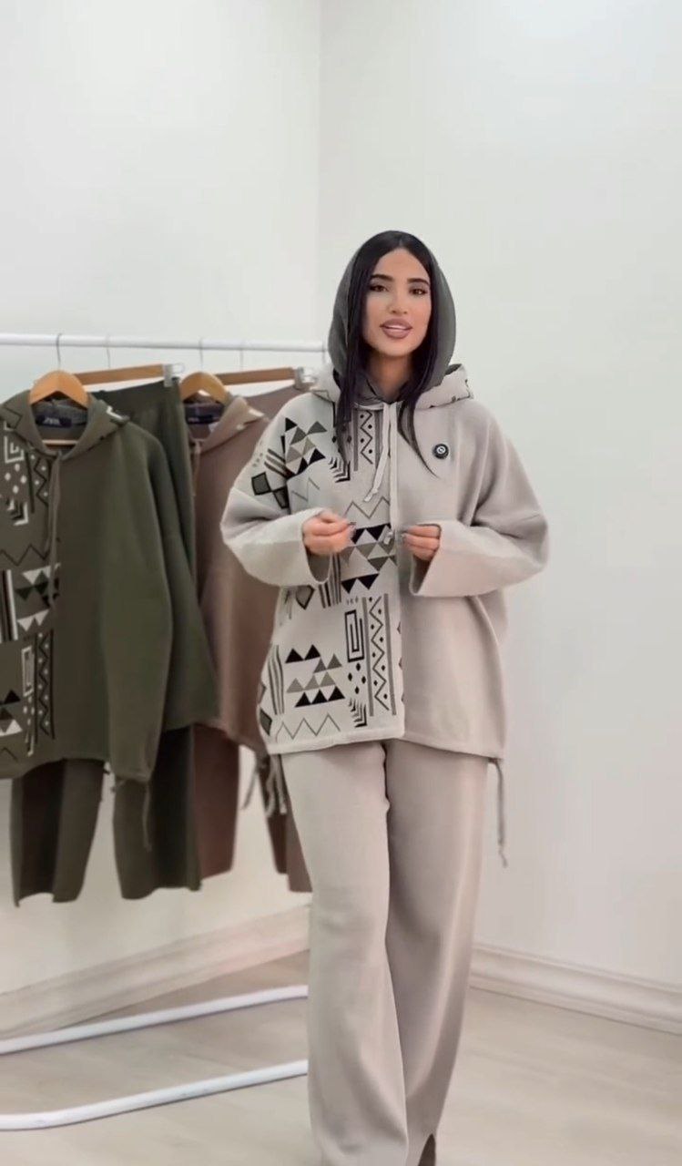 ست هودی شلوار بافت زنانه و دخترانه شیک و جدید ، ست هودی و شلوار بافت زنانه