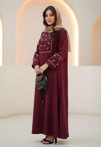 پیراهن بلند یلدایی زنانه و دخترانه نورا ، پیراهن بلند زرشکی یلدایی زنانه