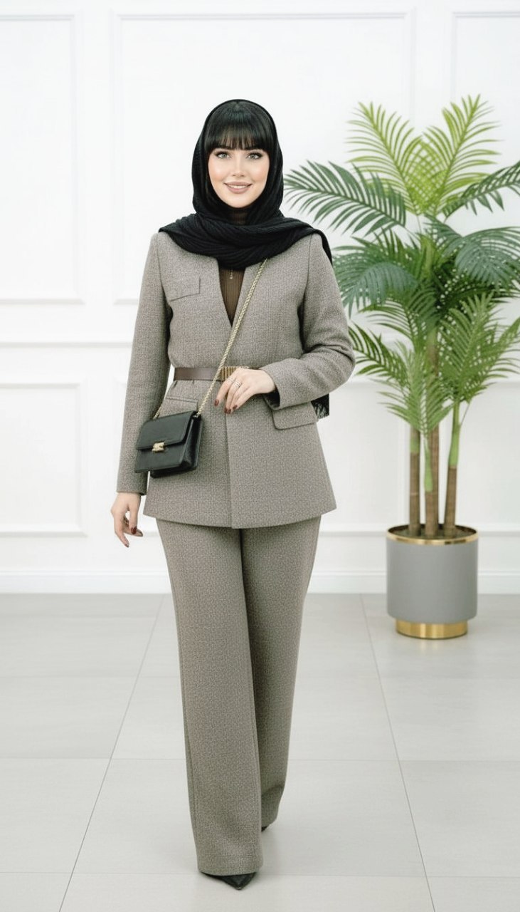 ست کت و شلوار توییت پشمی زنانه زمستانه ، ست کت شلوار زنانه پشمی درجه یک خاص پوش و شیک زنانه