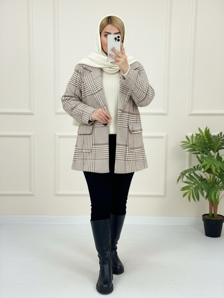 پالتو مانتویی چهارخونه پیچازی دلتا ، پالتو زنانه و دخترانه چهارخونه