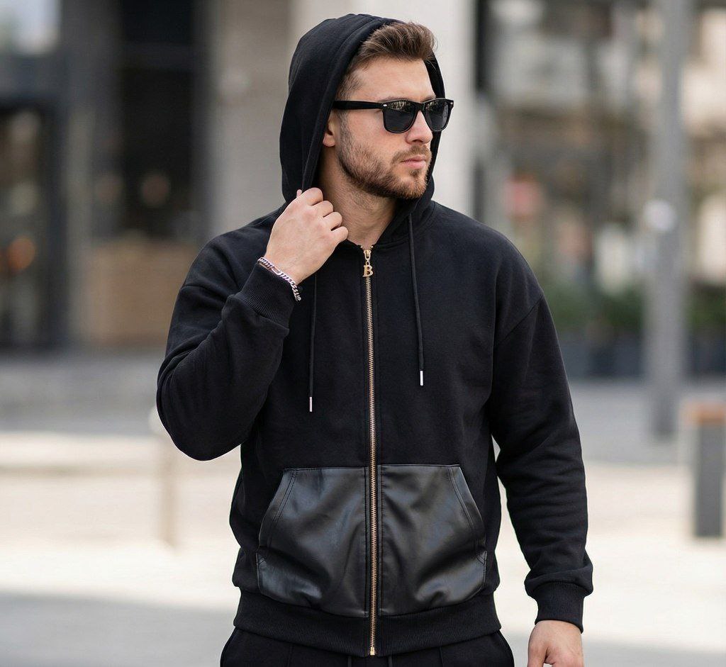 سویشرت جیب چرم زنانه و مردانه اسپرت ، سویشرت زوج جیب چرم گرم و شیک