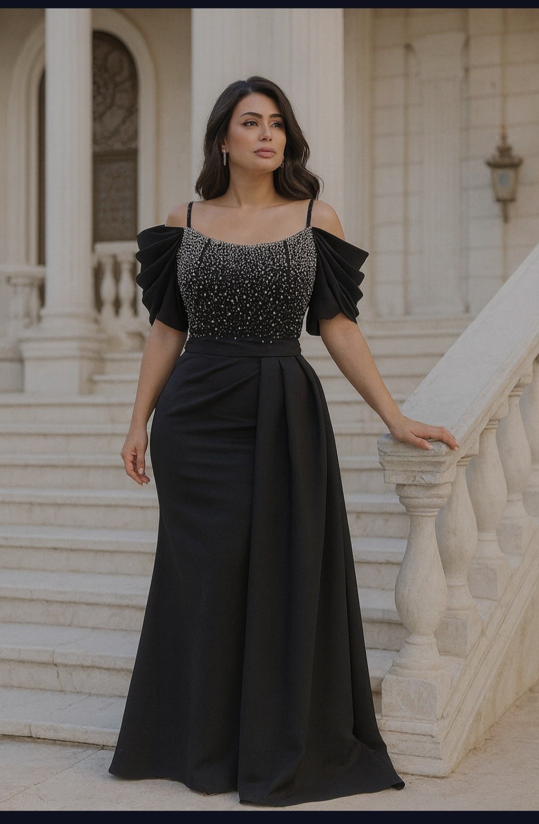 لباس ماکسی مجلسی زنانه و دخترانه کرپ دالقیچ و مروارید دوزی ، لباس مجلسی مخصوص بانوان خاص پسند