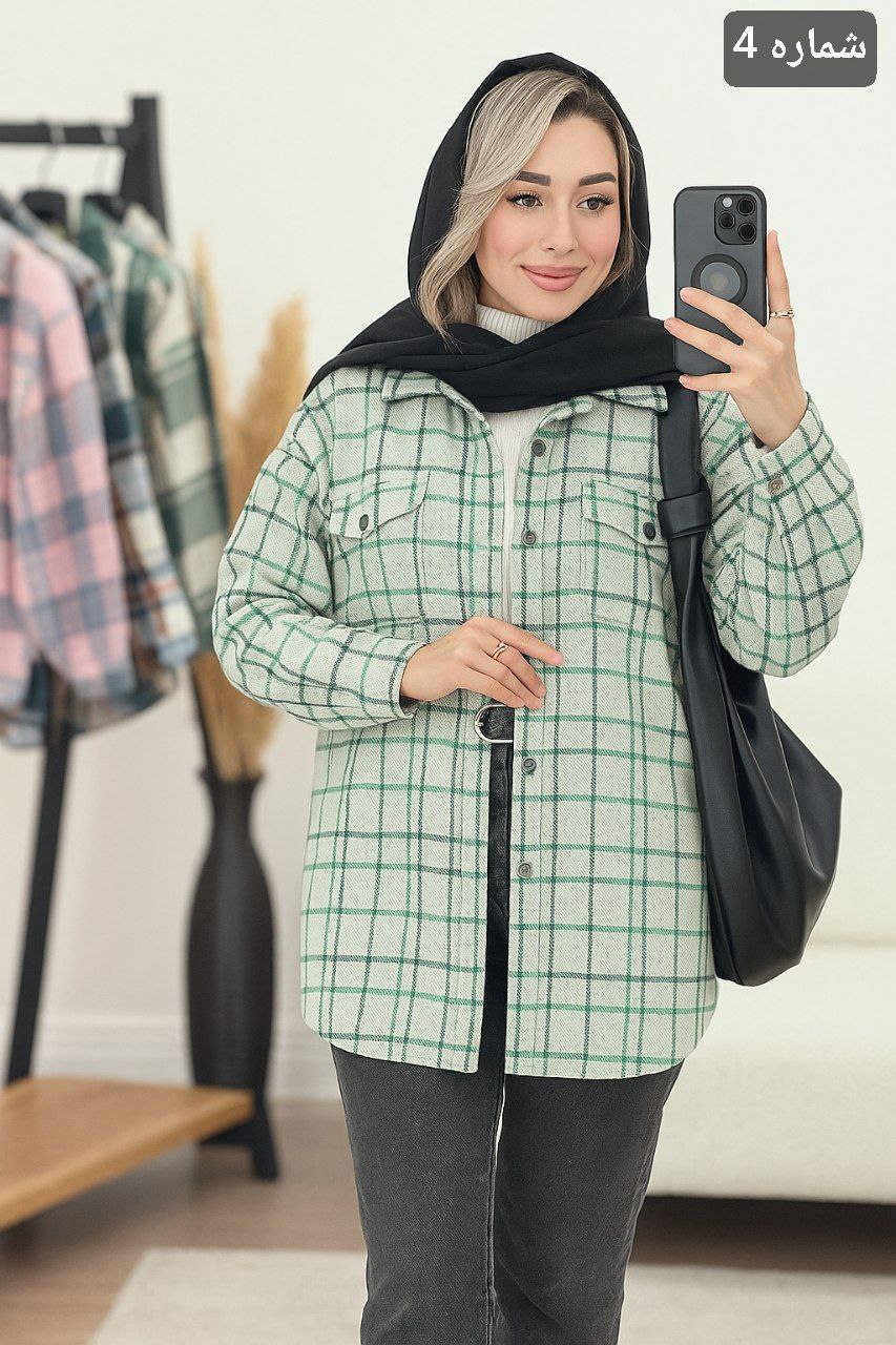 مانتو پشمی شقایق چهار خونه ، شومیز پشمی موهر چهارخونه  زنانه و دخترانه پاییزه