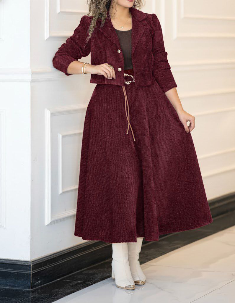 ست کت و دامن زنانه شکیلا ، ست کت و دامن کبریتی درجه یک زنانه شیک و جذاب پاییزه