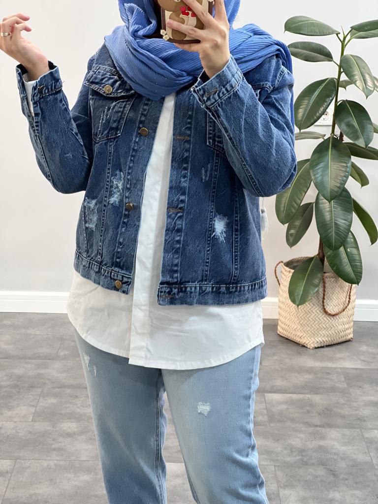 کراپ کت جین درجه یک و با کیفیت زنانه ، کت تک جین اصلی زنانه با کیفیت