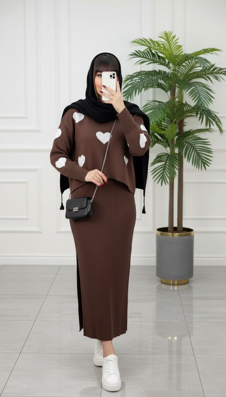 ست بلوز و سارافون بافت قلبی ، ست بلوز سارافون قلبی زنانه و دخترانه ترند و خاص