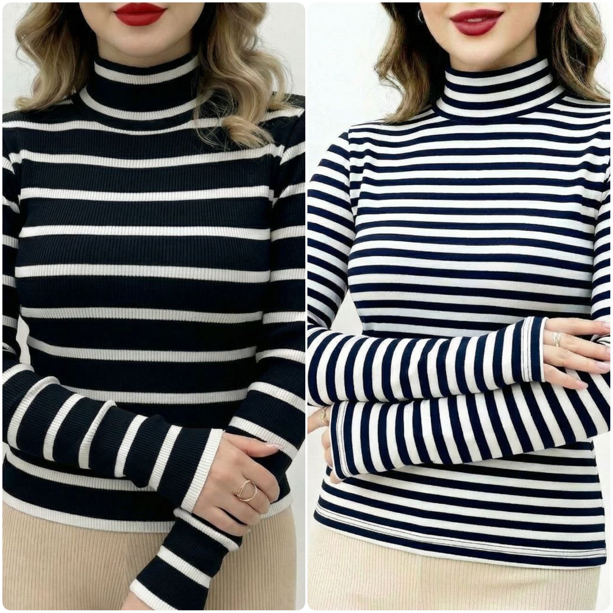 بلوز فانریپ یقه اسکی راه راه ، پیراهن یقه اسکی فانریپ زنانه