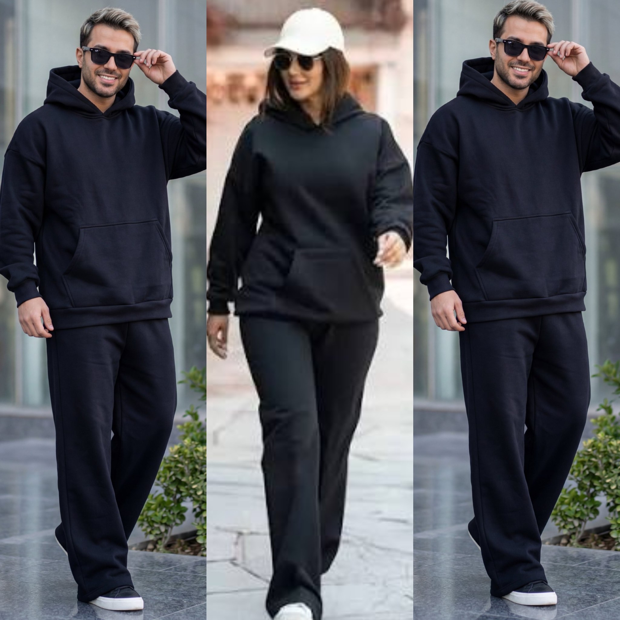 ست هودی و شلوار اسپرت زنانه و مردانه ، ست دورس و شلوار تو کرکی اسپرت مشکی با کیفیت