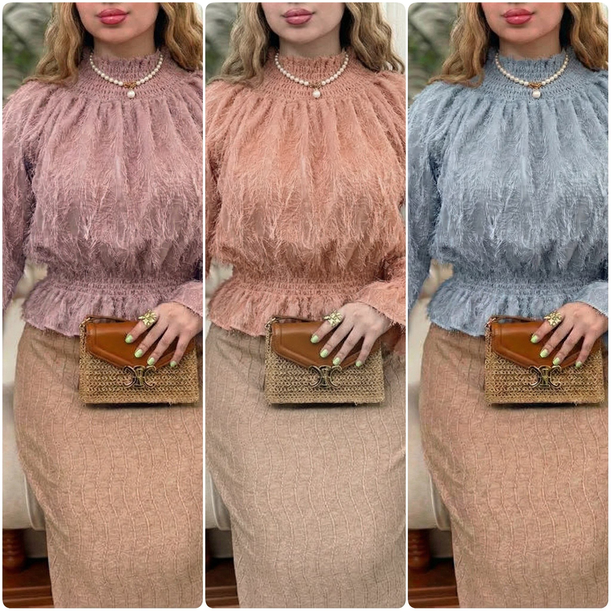 شومیز مجلسی موهر دار شیک و جذاب زنانه ، شومیز شیک مجلسی زنانه