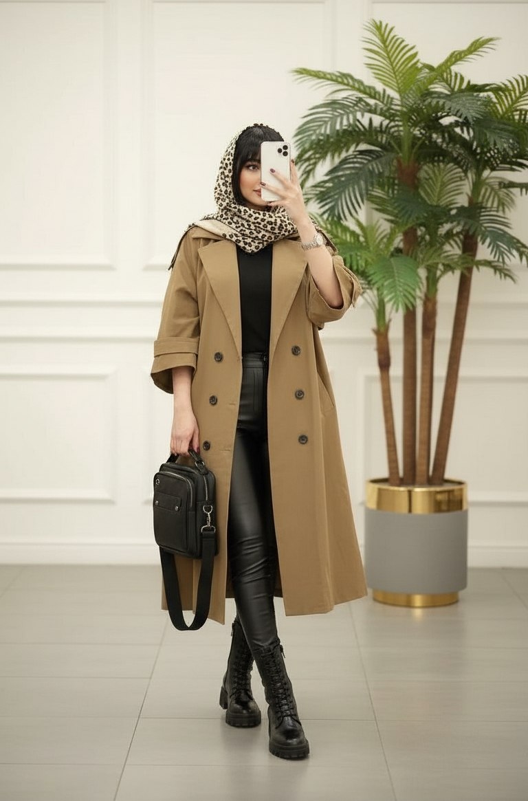 بارونی کتان تی سی زنانه و دخترانه شیک و جذاب ، پالتو بارونی کتان زنانه