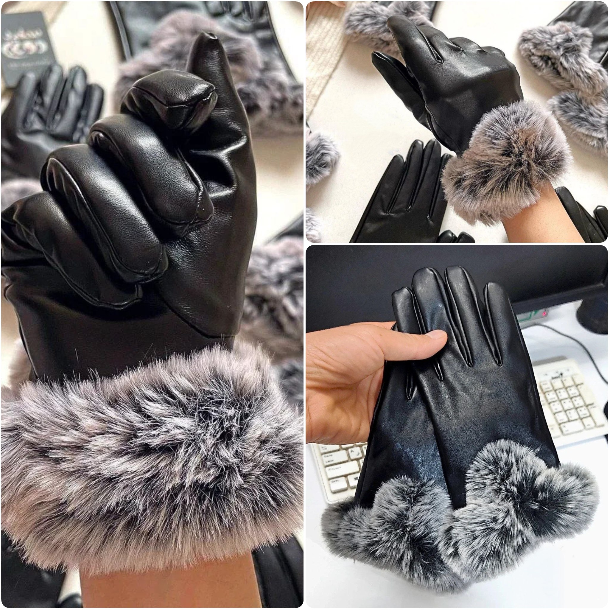 دستکش چرم داخل خز ببعی زنانه و دخترانه