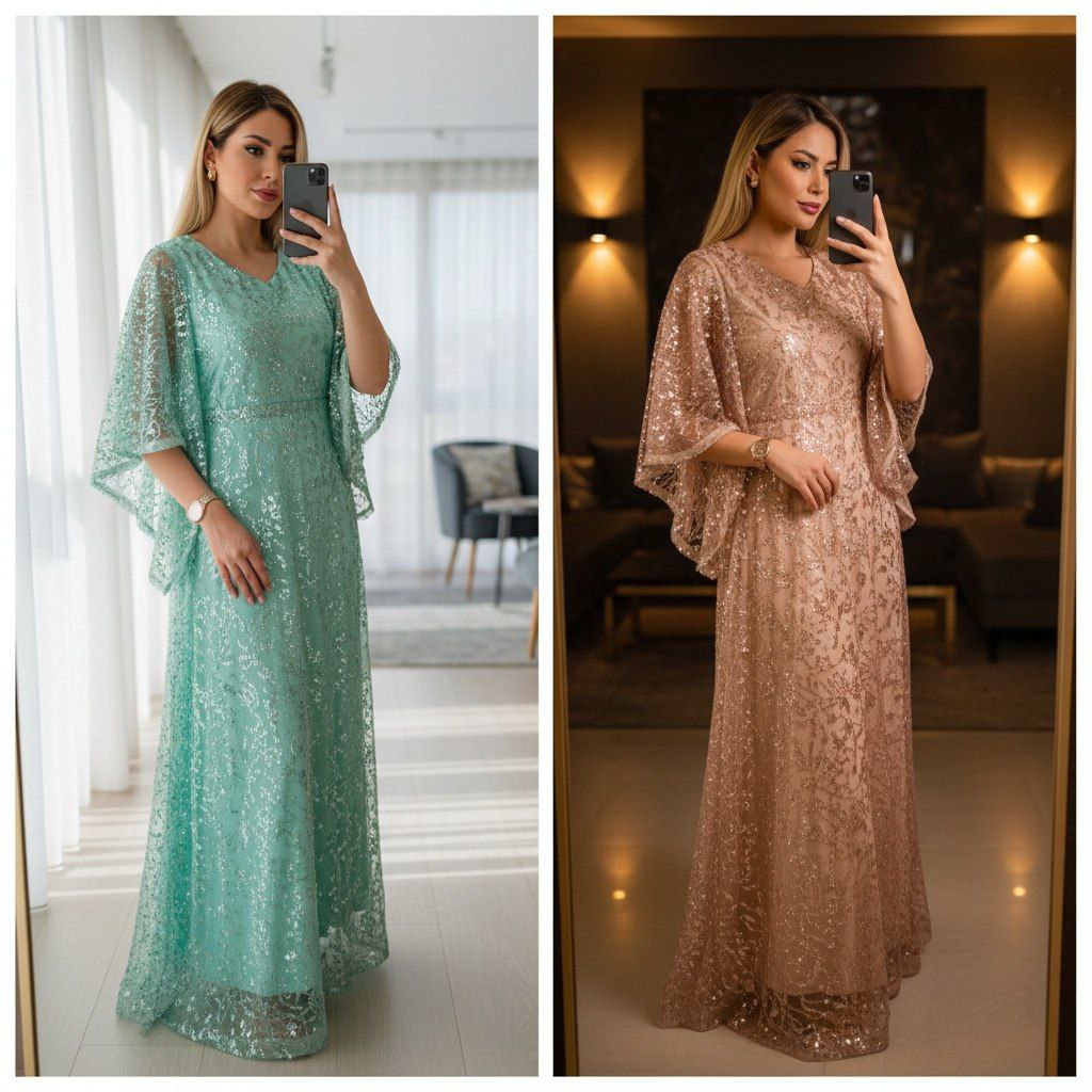 لباس مجلسی زنانه و دخترانه شاین برجسته با مدل خاص و خیره کننده ، لبلس مجلسی شاین پارچه وارداتی و مزون دوزی