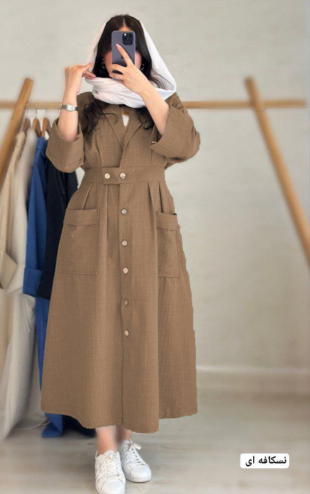 مانتو بلند شانتون کمر کش ، مانتو بلند زنانه و دخترانه شیک و جدید ، مانتو بلند دانشجویی
