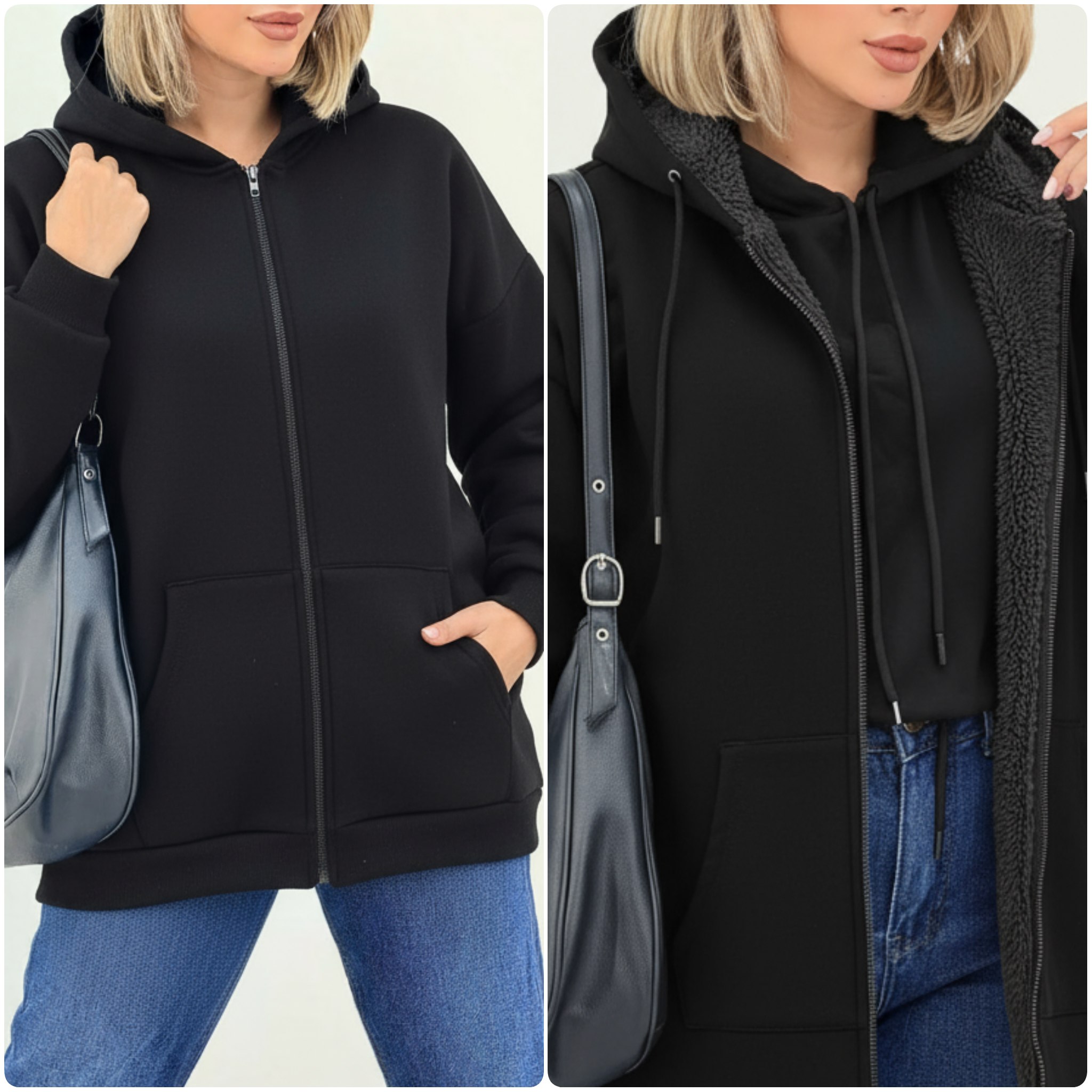 سویشرت ساده جلو زیپ اسپرت زنانه و مردانه ، سویشرت تو کرکی.  دورس تو کرکی زنانه و مردانه ساده مشکی