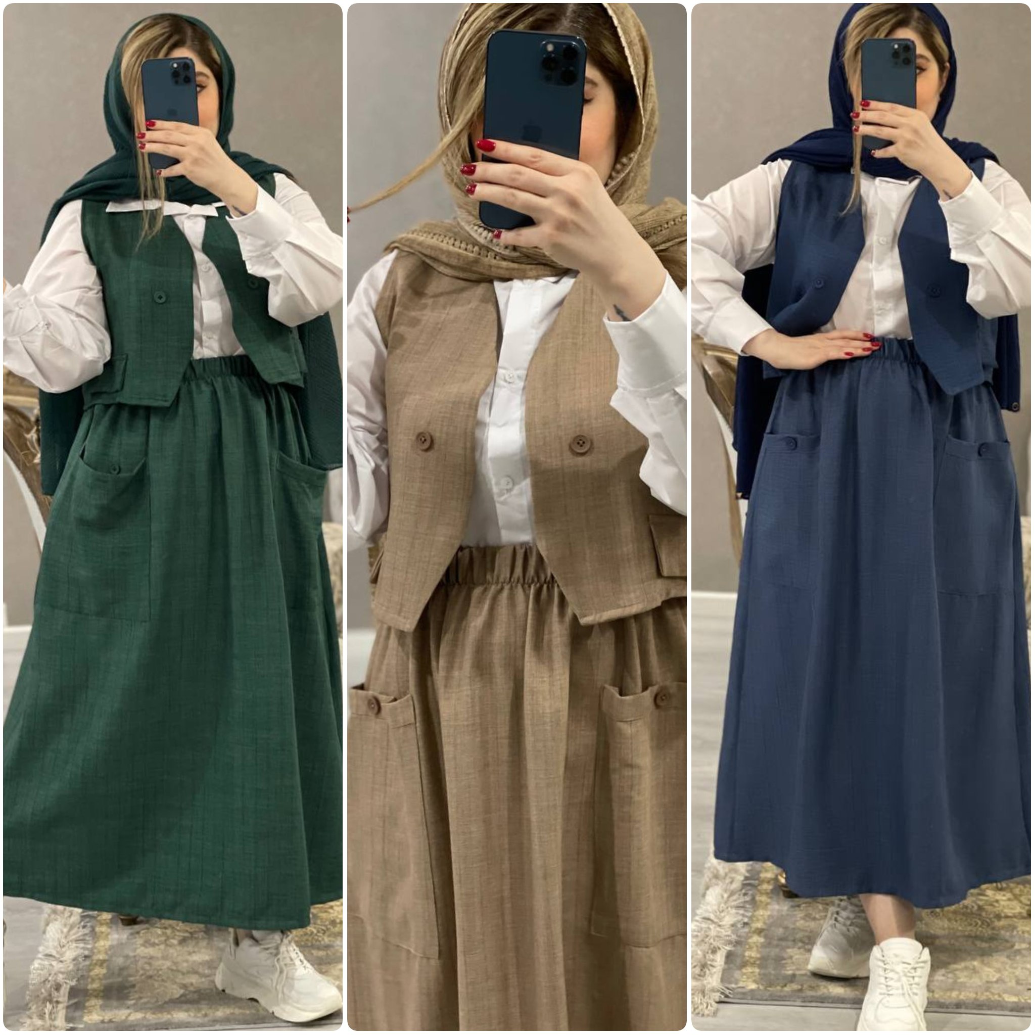 ست سه تیکه شومیز و دامن و جلیقه سولماز ، ست سه تیکه شونیز و دامن و جلیقه زنانه